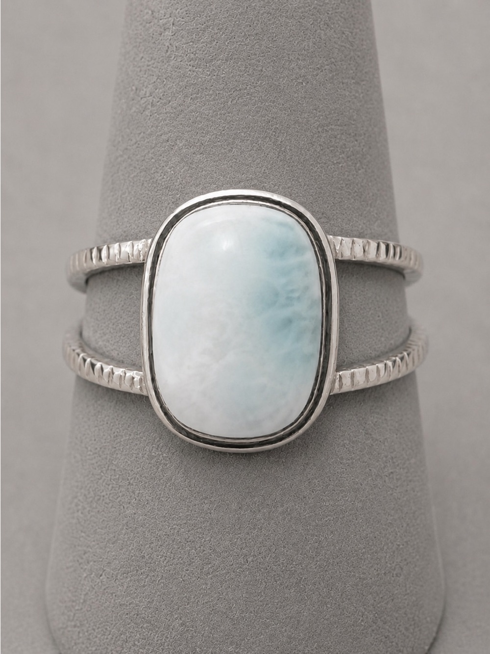 Natural Larimar Rectangular Cabochon 925 Silver Split Shank Band Ring NEW 7 #681